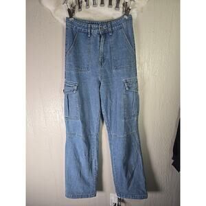 Juny Cargo Jeans Straight Leg High Rise Relaxed Fit Denim Womens Small Denim